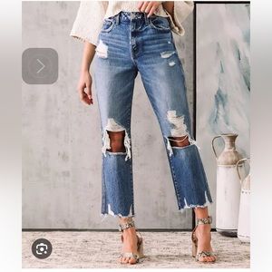 Flying monkey 🙊 strait leg high waist worn out jeans Sz 27